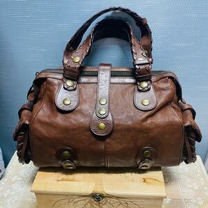CHLOE VINTAGE BROWN LEATHER SILVERADO SATCHEL BAG